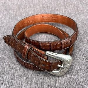 Lucchese Men’s 1” Size 42 Brown Alligator 🐊 Belt brand tapered silver buckle